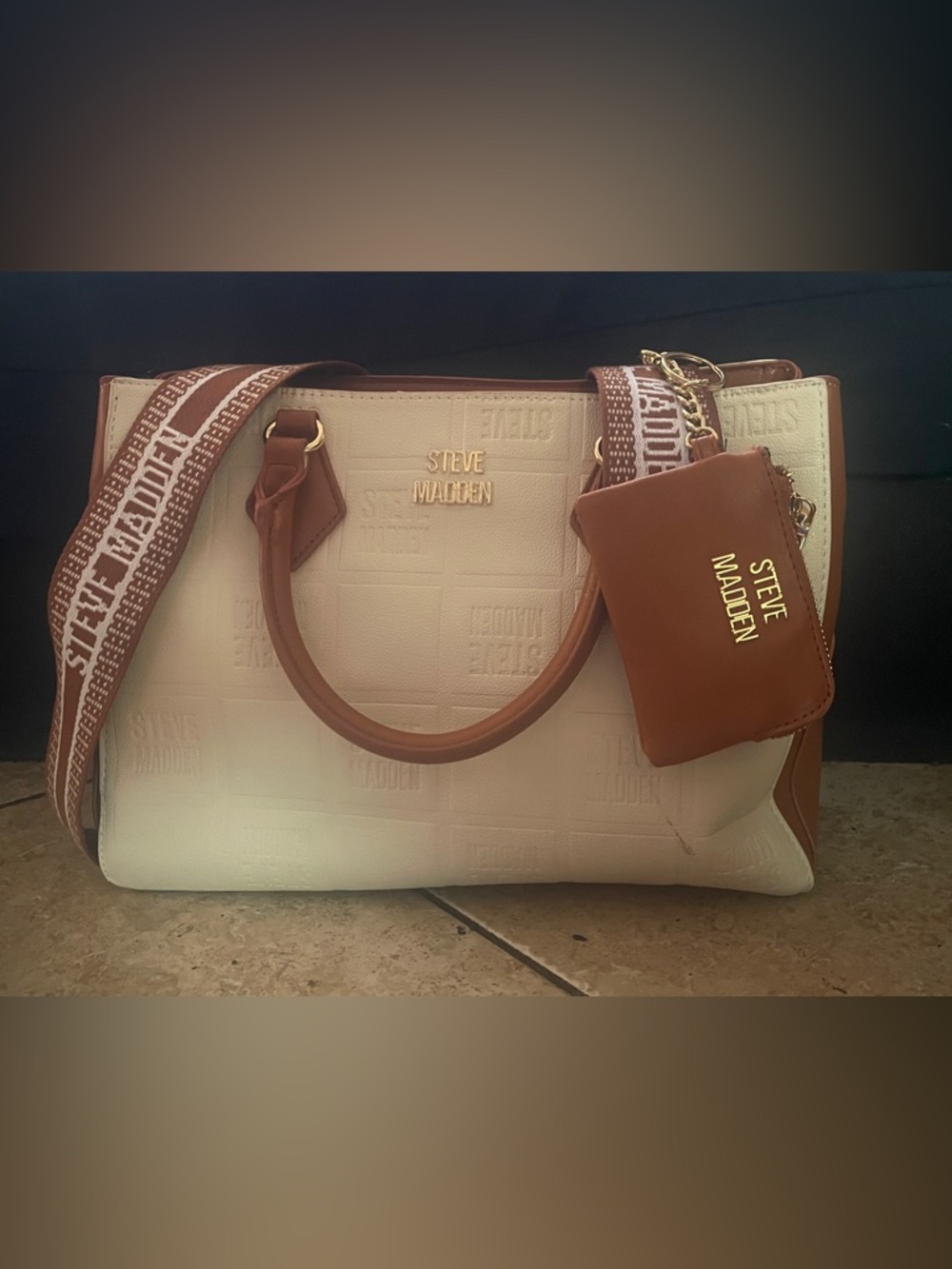 Steve Madden Cream & Brown Tote with Coin Pouch